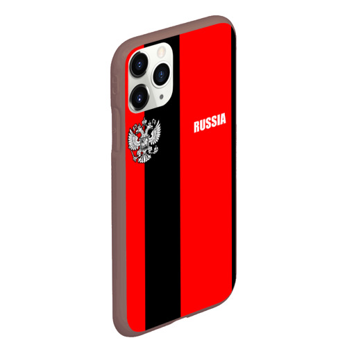 Чехол для iPhone 11 Pro Max матовый с принтом Красный и черный - герб РФ, вид сбоку #3
