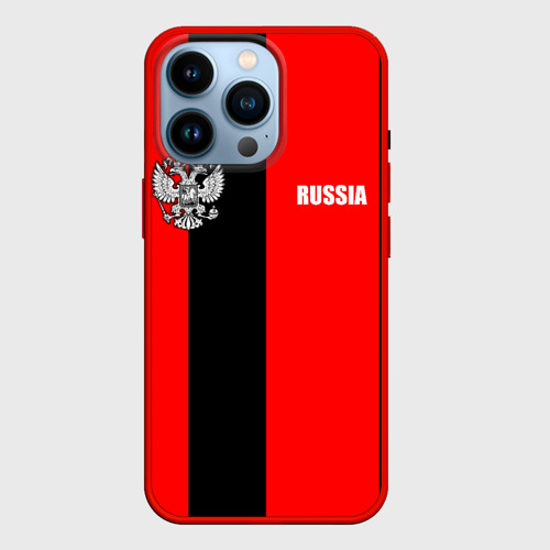 Чехол для iPhone 14 Pro с принтом Красный и черный - герб РФ, вид спереди #2
