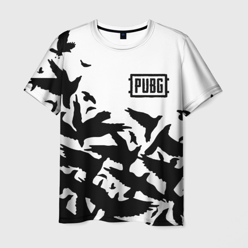 Мужская футболка 3D с принтом PUBG black birds, вид спереди #2