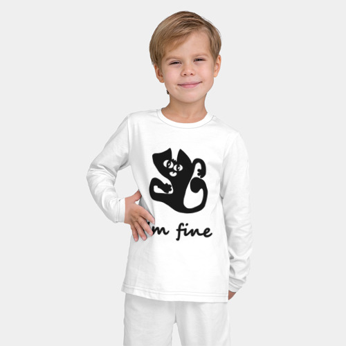 Детская пижама с лонгсливом хлопок I'm fine абстракция кота, цвет белый - фото 3
