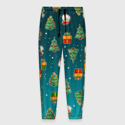 Мужские брюки 3D Подарки новогодние елки и Санта - паттерн градиент