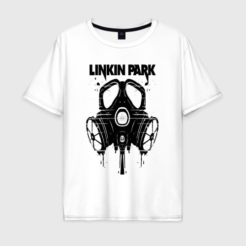 Мужская футболка из хлопка оверсайз с принтом Linkin Park - gas mask, вид спереди №1