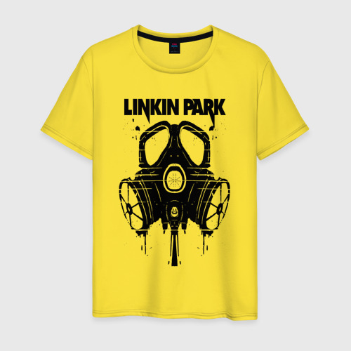 Мужская футболка хлопок с принтом Linkin Park - gas mask, вид спереди #2