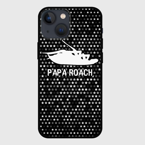Чехол для iPhone 13 mini с принтом Papa Roach glitch на темном фоне, вид спереди #2