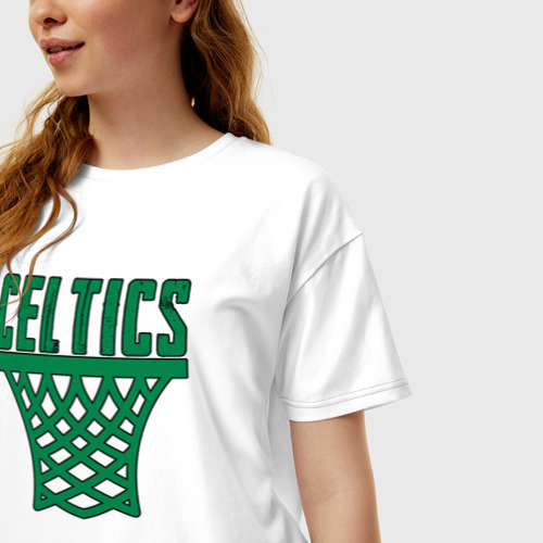 Женская футболка хлопок Oversize Celtics net, цвет белый - фото 3