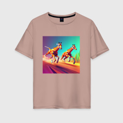 Два бегущих жирафа в стиле кубизма – Женская футболка хлопок Oversize с принтом купить со скидкой в -16%