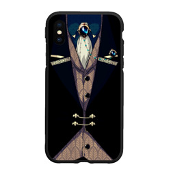 Чехол для iPhone XS Max матовый Фрак  тёмный с цепочками и брошью
