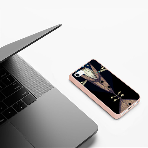 Чехол для iPhone 5/5S матовый Фрак  тёмный с цепочками и брошью, цвет светло-розовый - фото 5