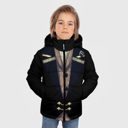 Зимняя куртка для мальчиков 3D Фрак  тёмный с цепочками и брошью - фото 2