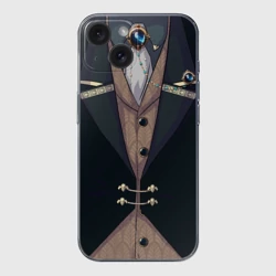 Чехол для iPhone 15 силиконовый с защитой камеры Фрак тёмно-зелёный с хлястиком