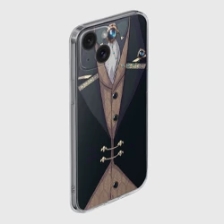 Чехол для iPhone 15 силиконовый с защитой камеры Фрак тёмно-зелёный с хлястиком - фото 2