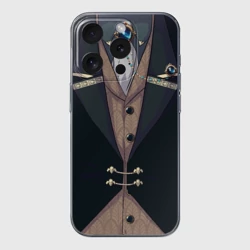 Чехол для iPhone 15 Pro силиконовый с защитой камеры Фрак тёмно-зелёный с хлястиком