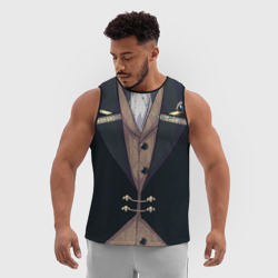 Мужская спортивная майка 3D Фрак тёмно-зелёный с хлястиком - фото 2