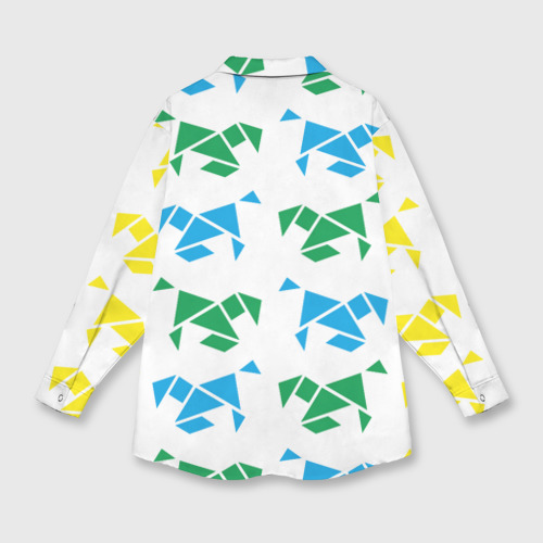 Женская рубашка oversize 3D с принтом Origami horses, вид сзади #1