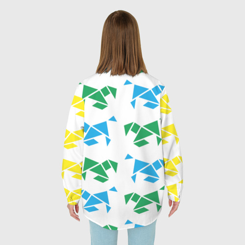 Женская рубашка oversize 3D с принтом Origami horses, вид сзади #2