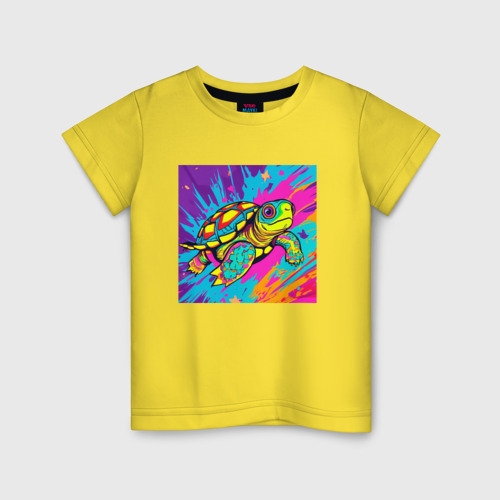 Детская футболка хлопок с принтом Черепаха в стиле поп арт, вид спереди #2