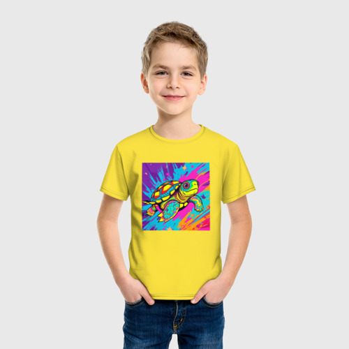 Детская футболка хлопок с принтом Черепаха в стиле поп арт, фото на моделе #1