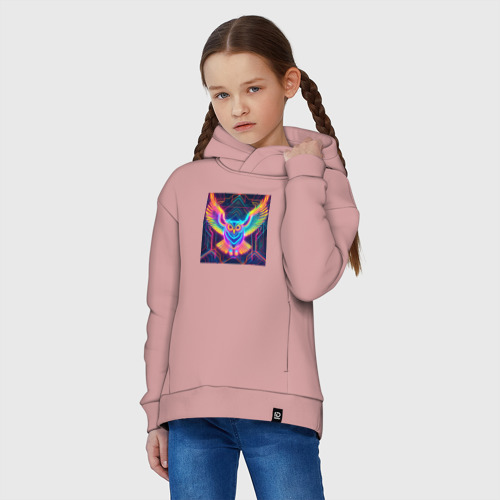 Детское худи Oversize хлопок Неоновая сова, цвет пыльно-розовый - фото 3
