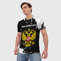 Мужская футболка 3D Воллейболист из России и герб РФ - фото 2