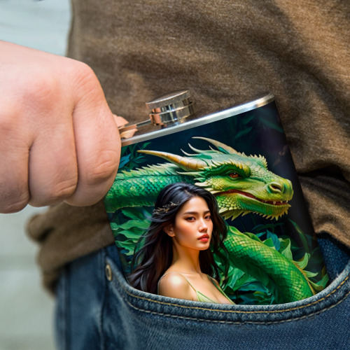Фляга Нейросеть - девушка с зелёным драконом - фото 4