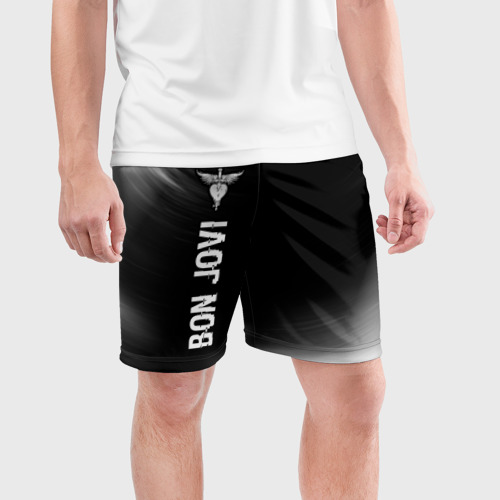 Мужские шорты спортивные Bon Jovi glitch на темном фоне по-вертикали, цвет 3D печать - фото 3