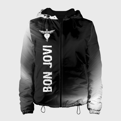 Женская куртка 3D Bon Jovi glitch на темном фоне по-вертикали, цвет черный