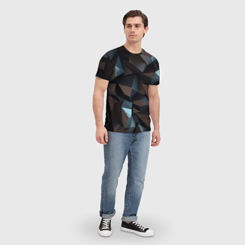 Мужская футболка 3D Черная геометрическая абстракция - объемные грани и кубы, цвет 3D печать - фото 5