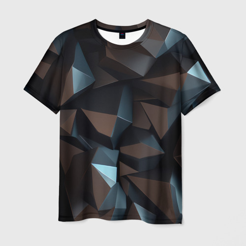 Мужская футболка 3D Черная геометрическая абстракция - объемные грани и кубы, цвет 3D печать