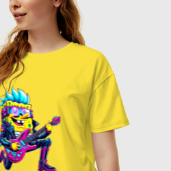 Женская футболка хлопок Oversize Губка Боб - кибер рок гитарист - ai art - фото 2