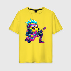 Женская футболка хлопок Oversize Губка Боб - кибер рок гитарист - ai art
