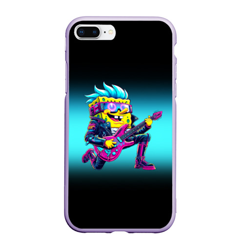 Чехол для iPhone 7Plus/8 Plus матовый Sponge Bob - rock guitarist - ai art, цвет светло-сиреневый