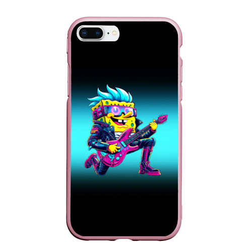 Чехол для iPhone 7Plus/8 Plus матовый Sponge Bob - rock guitarist - ai art, цвет розовый