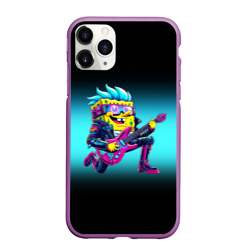 Чехол для iPhone 11 Pro Max матовый Sponge Bob - rock guitarist - ai art