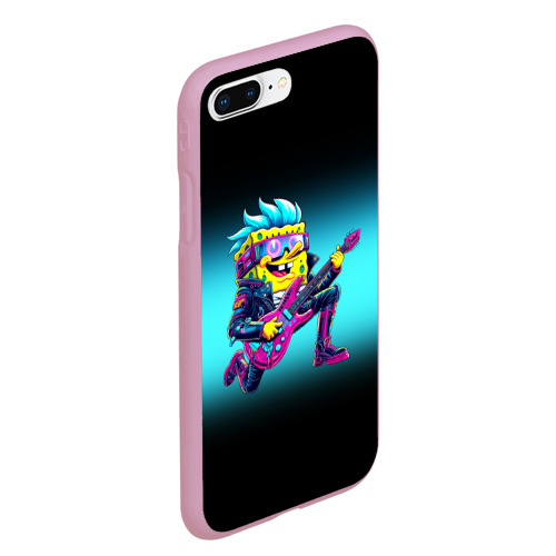 Чехол для iPhone 7Plus/8 Plus матовый Sponge Bob - rock guitarist - ai art, цвет розовый - фото 3