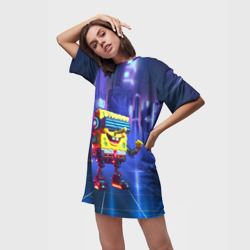 Платье-футболка 3D Губка Боб - киберпанк - нейросеть - фото 2