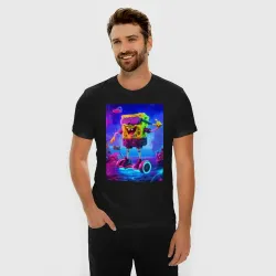 Мужская футболка хлопок Slim Sponge Bob on a gyro scooter - ai art - фото 2