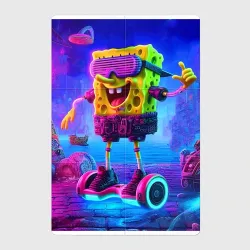 Магнитный плакат 2Х3 Sponge Bob on a gyro scooter - ai art