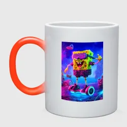 Кружка хамелеон Sponge Bob on a gyro scooter - ai art
