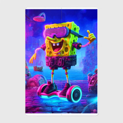 Магнитный плакат 2Х3 Sponge Bob on a gyro scooter - ai art