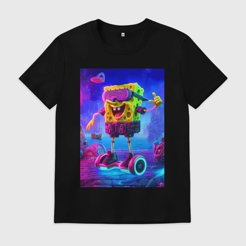 Мужская футболка хлопок Sponge Bob on a gyro scooter - ai art