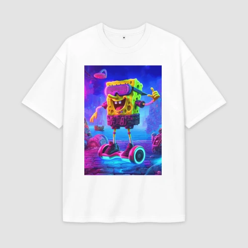 Мужская футболка Oversize хлопок premium Sponge Bob on a gyro scooter - ai art