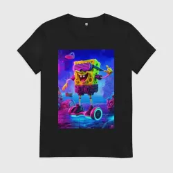 Женская футболка хлопок Sponge Bob on a gyro scooter - ai art