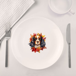 Набор: тарелка + кружка Кавалер-кинг-чарльз спаниель в венке осенних листьев - фото 2