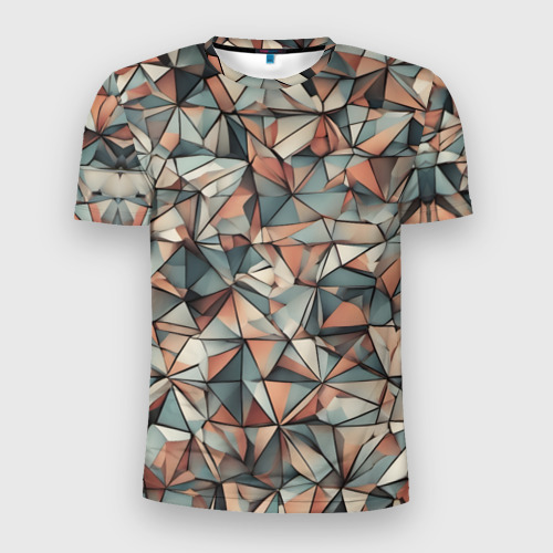 Мужская футболка 3D Slim с принтом Маленькие треугольники сепия, вид спереди #2