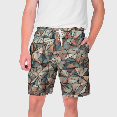 Мужские шорты 3D с принтом Маленькие треугольники сепия, вид спереди #2