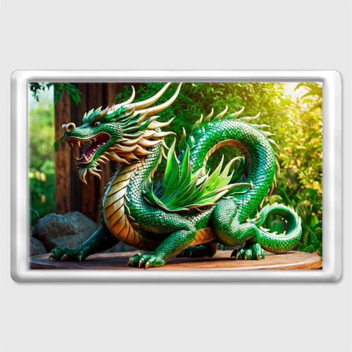 Магнит 45*70 Нейросеть - зелёный деревянный дракон, цвет прозрачный