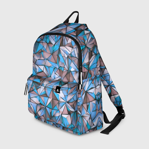 Рюкзак 3D с принтом Маленькие синие треугольники, вид спереди #2