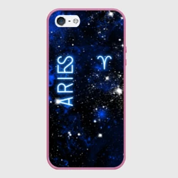 Чехол для iPhone 5/5S матовый Знак зодиака Овен на тёмном фоне со звёздами