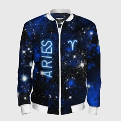 Мужской бомбер 3D Знак зодиака Овен на тёмном фоне со звёздами