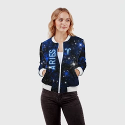Женский бомбер 3D Знак зодиака Овен на тёмном фоне со звёздами - фото 2